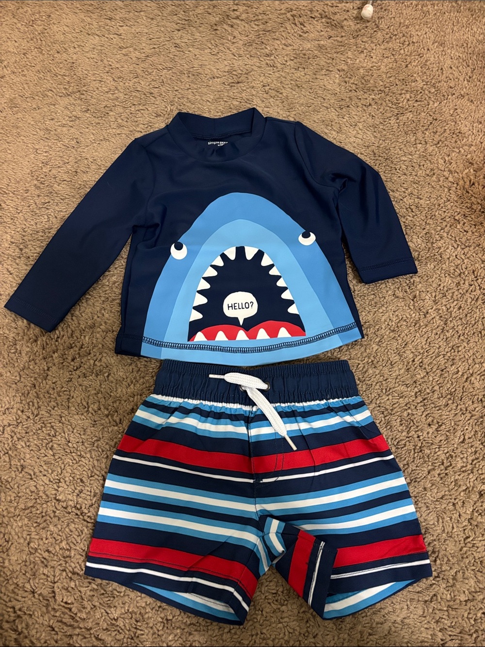 Boys Navy Shark Rash Guard Set - Navy & Multi Stripe